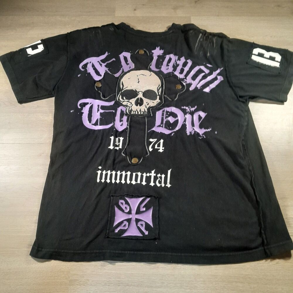 Black Label 3XL Custom Punk Goth Reconstructed Skull Distressed T Shirt Y2K